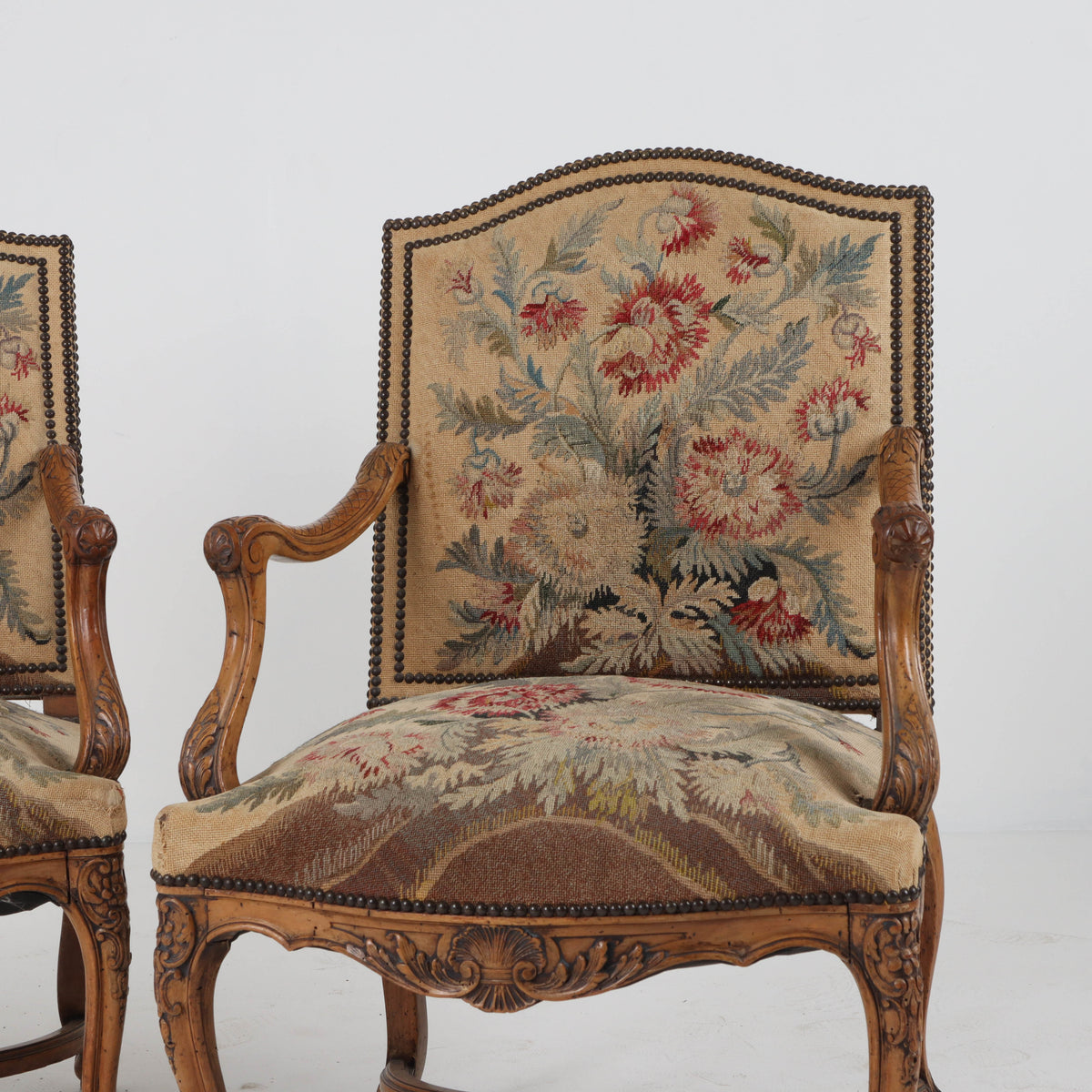 Pair of French Antique Needlepoint Fauteuil Chairs c1850 – English